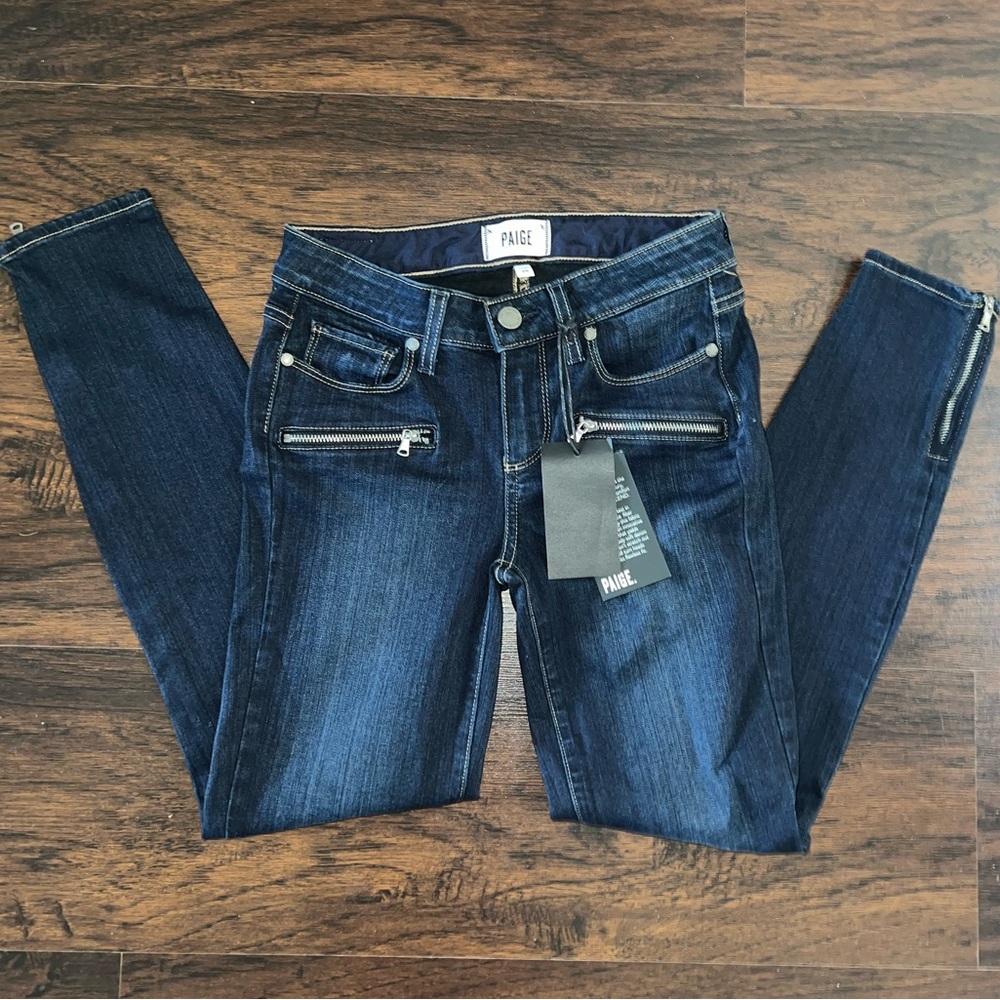 NWT Paige Jeans Jane Dark Blue Denim Wash Zipper Ankle Skinny Jeans size 25